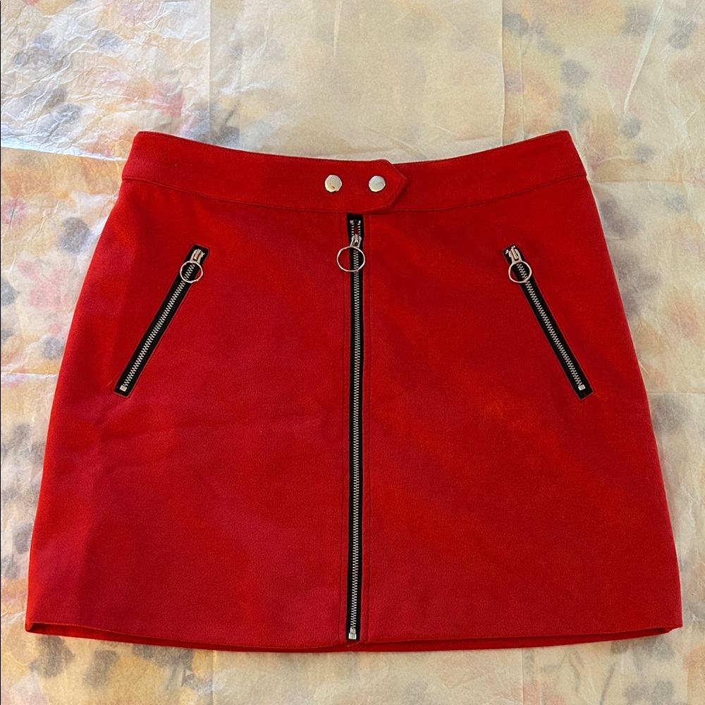 Forever 21 Red A-Line Skirt with Zipper Details